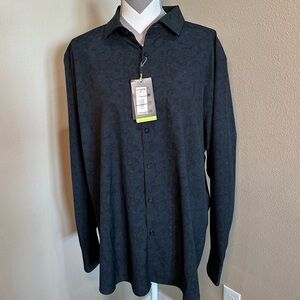 MURANO Slim Performance Black/grey Paisley Long Sleeve Shirt